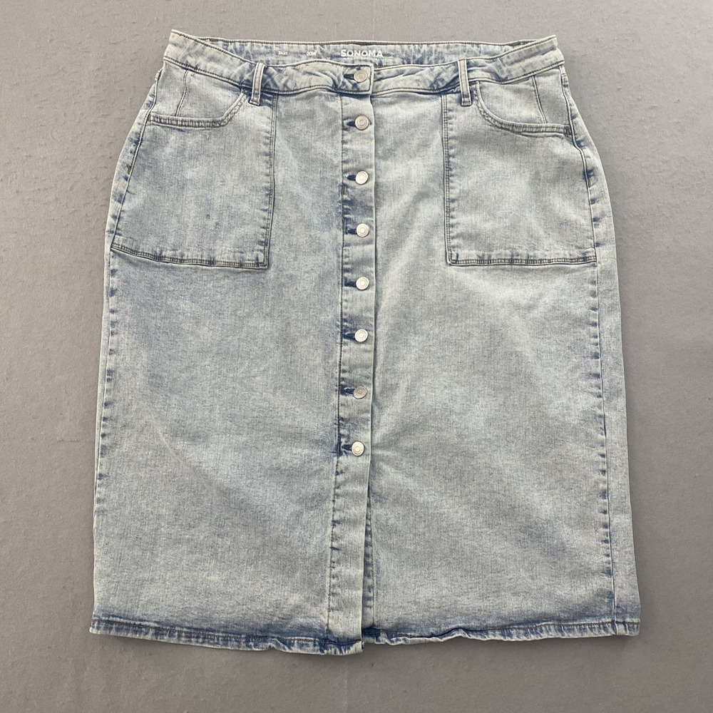 Sonoma Denim Jean Skirt Womens 20W Goods For Life High Rise Button Front Midi